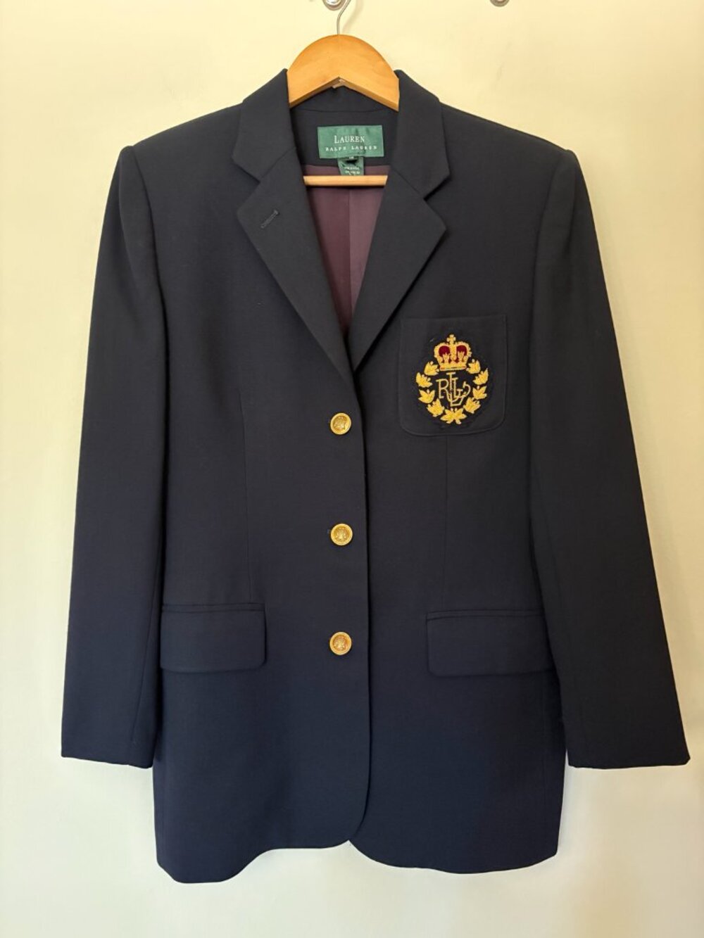 Vintage Lauren Ralph Lauren Crown Crest Wool Navy Blazer Women’s 10 Made in USA